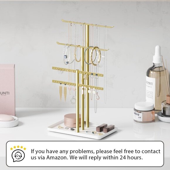 Modern Gold Jewelry Stand Tree Organizer for Women with 4 Drawers and Large Capa - Picture 6 of 7